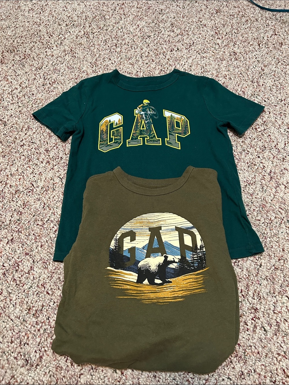 GAP Kids Tees Set - Dark Green and Olive Graphic Shirts